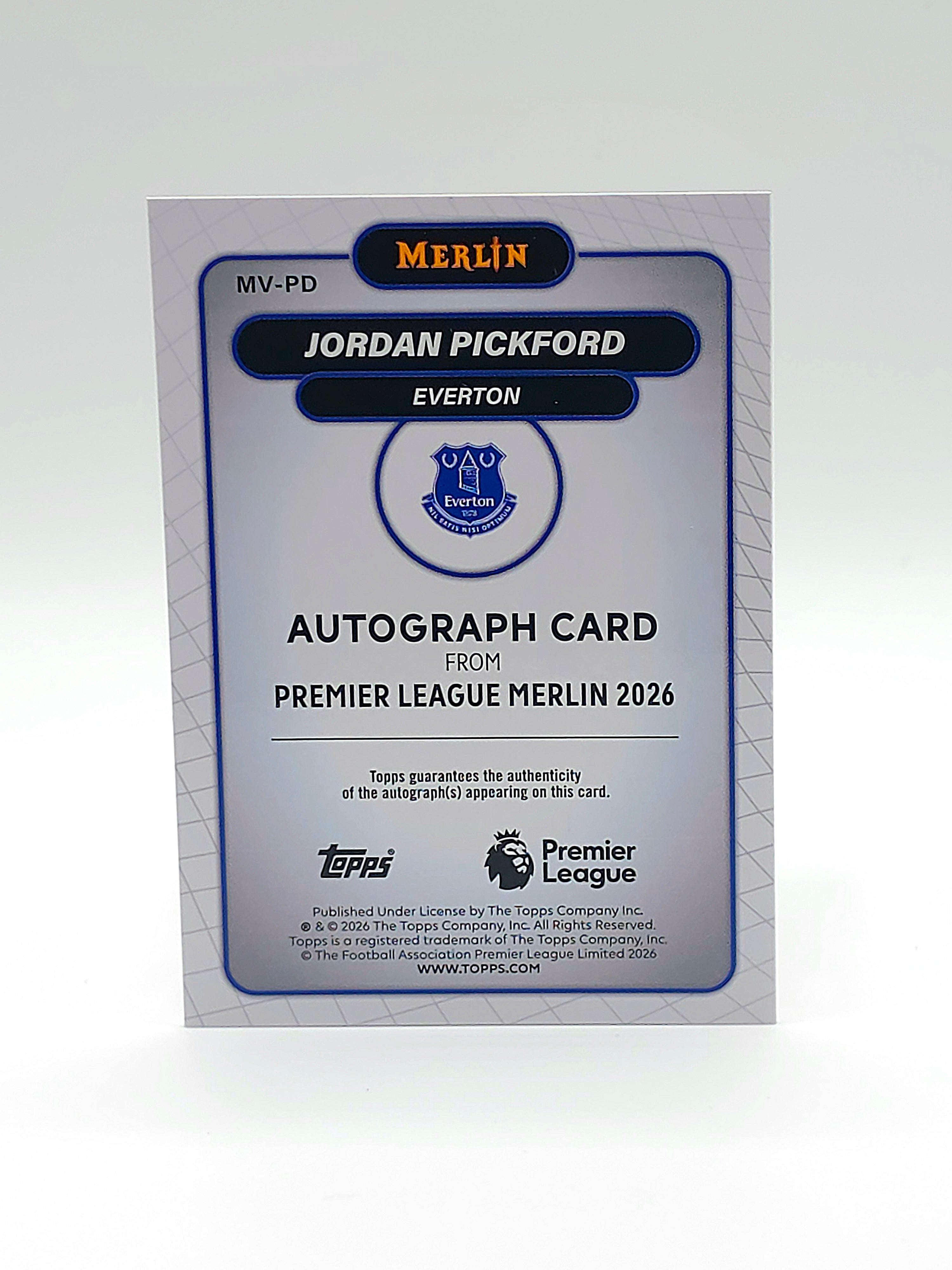 Jordan Pickford Everton FC – Topps Premier League Merlin 2026 – Certified Autograph Card