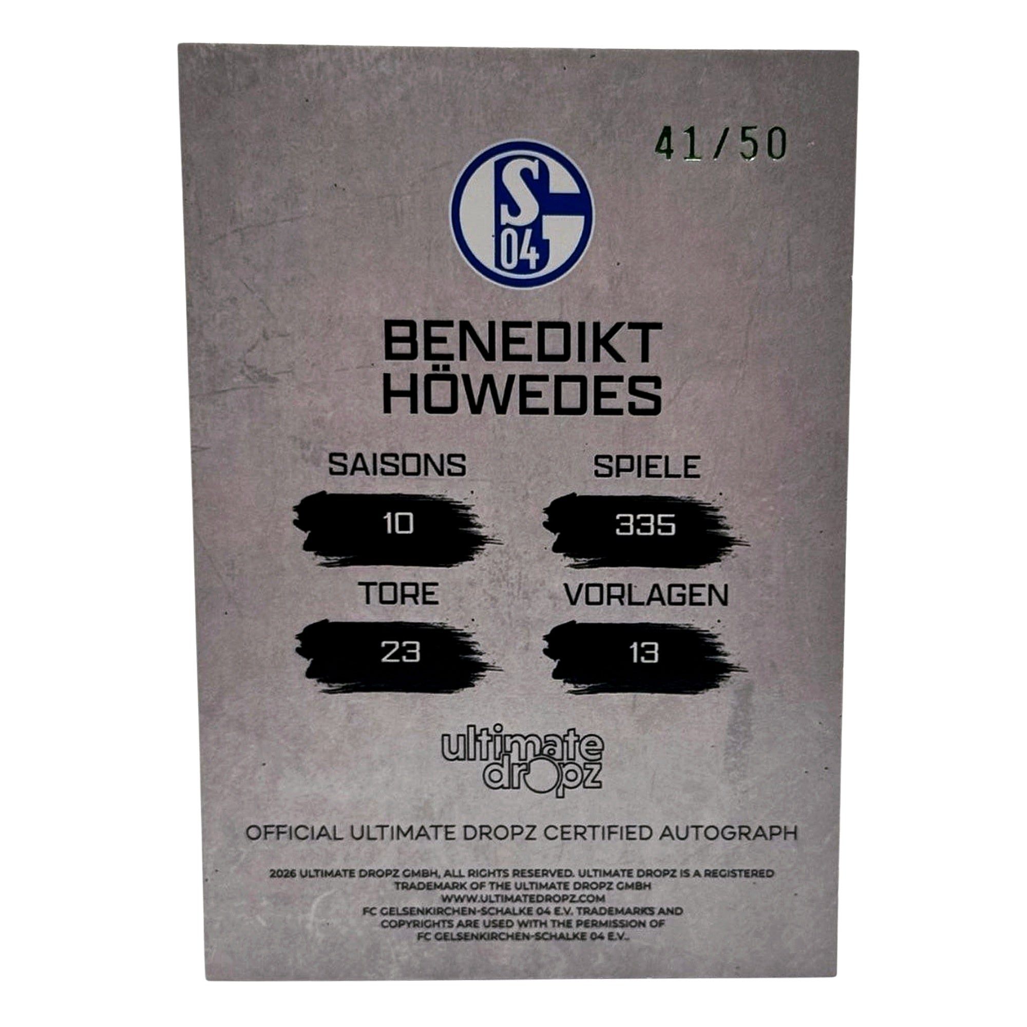 Ultimate Dropz Schalke 04  Benedikt Höwedes ON-CARD Auto /50 Königsblaue Ewigkeit