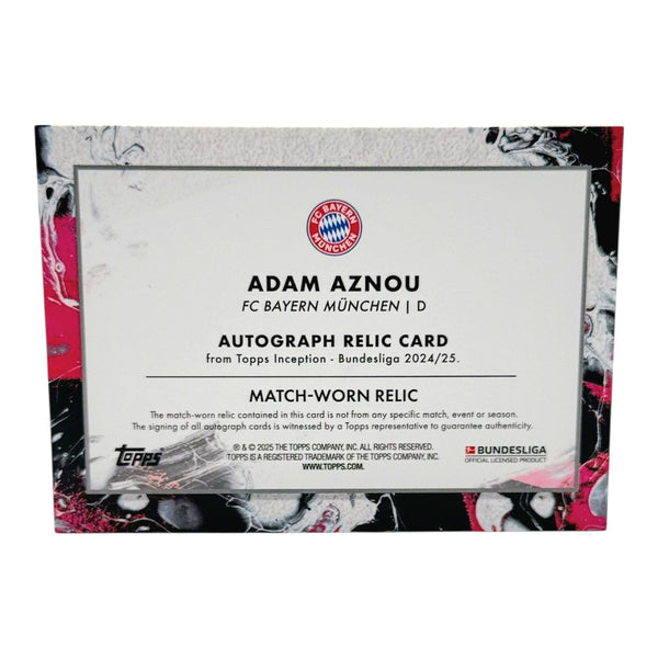 Adam Aznou Topps Inception Patch/Auto Trading Rookie Card /10 Fc Bayern Matchworn Relic
