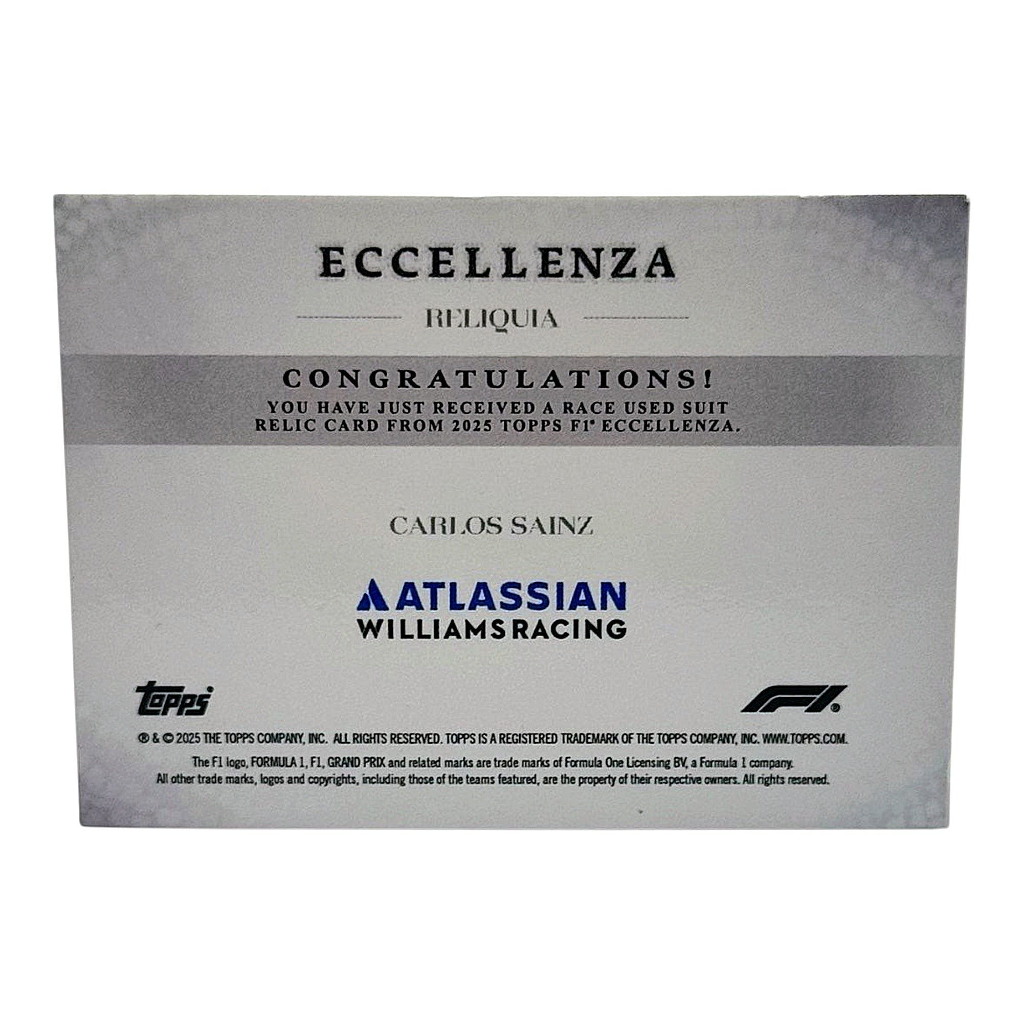 Carlos Sainz Race Used Suit Relic – Topps F1 Eccellenza 2025 – Williams Racing