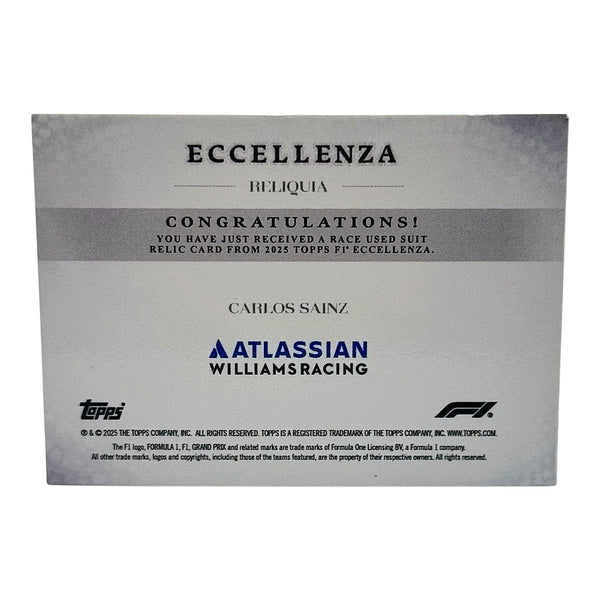 Carlos Sainz Race Used Suit Relic – Topps F1 Eccellenza 2025 – Williams Racing
