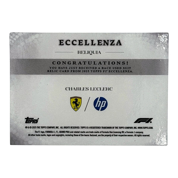 Topps F1 Eccellenza 2025 Charles Leclerc Ferrari Race Used Suit Patch Relic