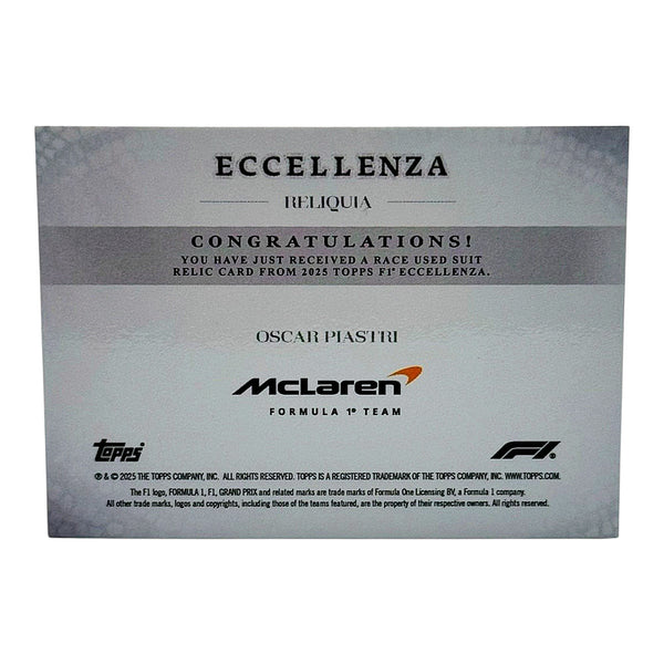Oscar Piastri Topps F1 Eccellenza Race Used Suit Relic 2025 McLaren