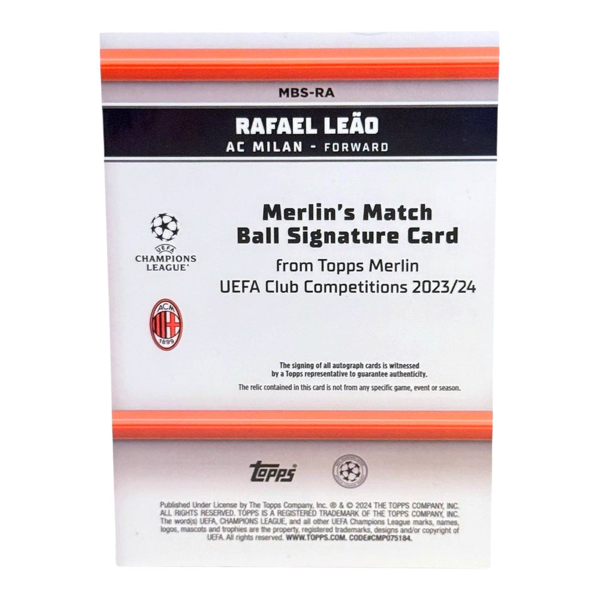 Rafael Leão - Merlin´s Match Ball Signature Card UCL - Auto & Patch Card – AC Mailand