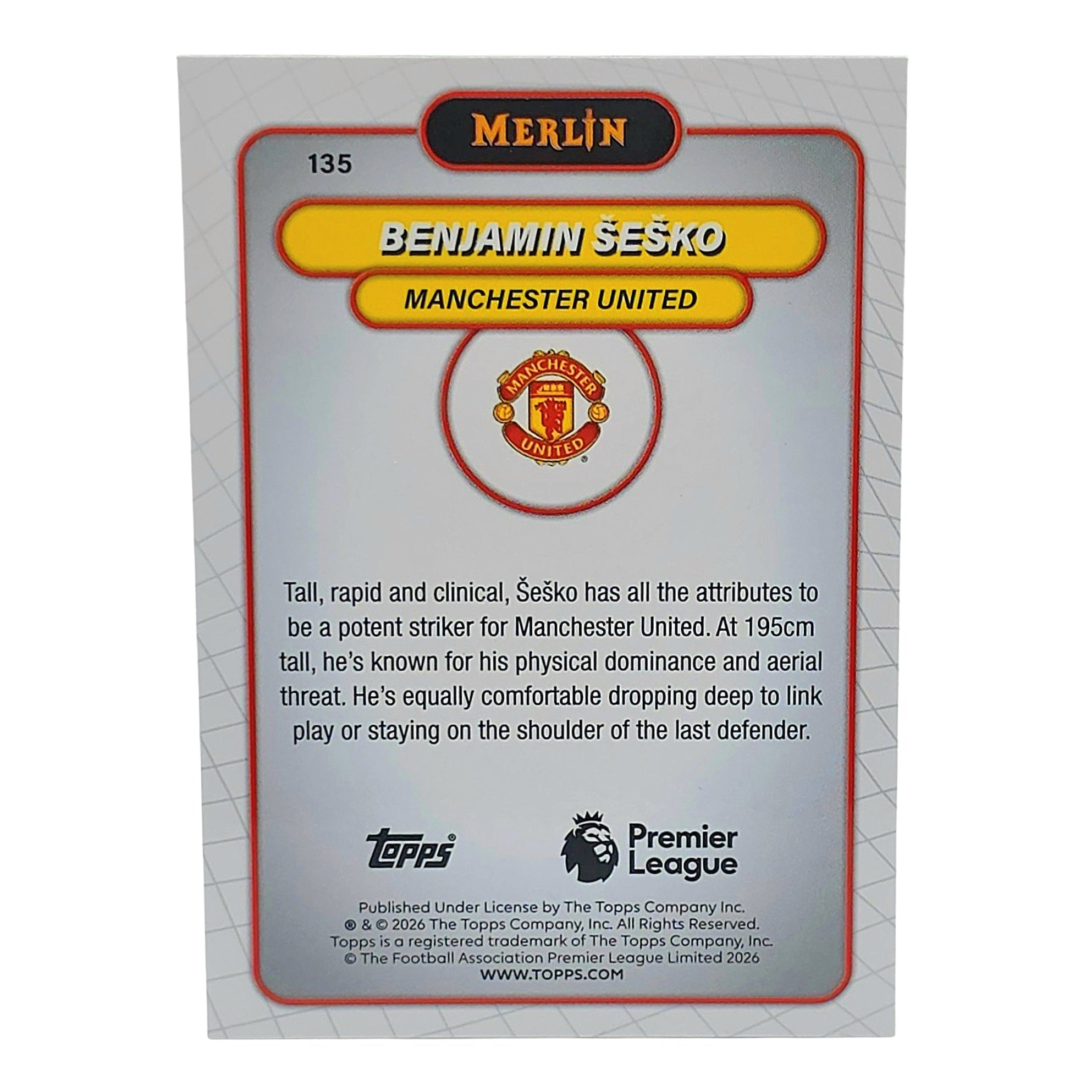Benjamin Šeško Topps Merlin Aqua Refractor 153/199 Rückseite