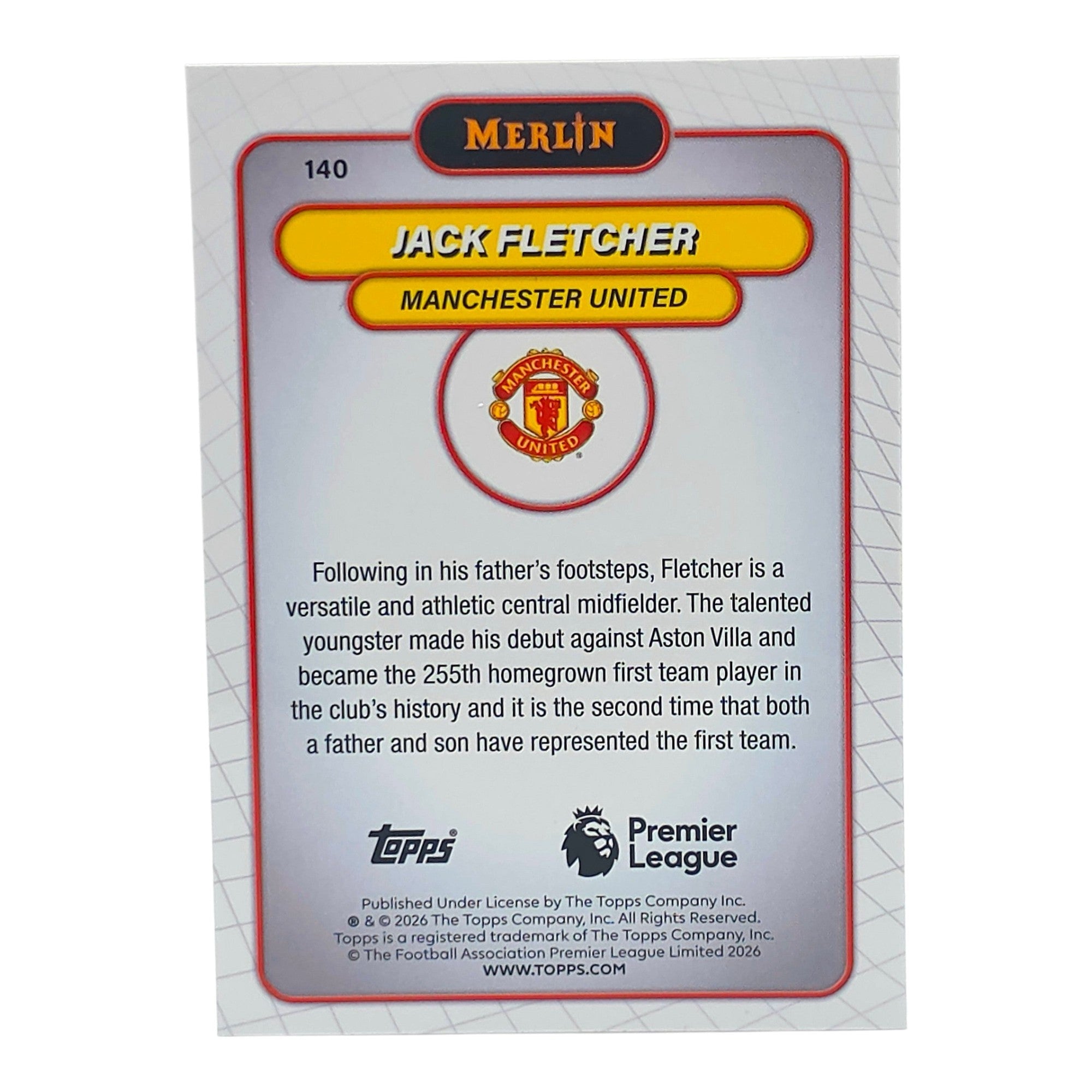 Jack Fletcher Rookie Card /75 Topps Merlin 2026 Rückseite