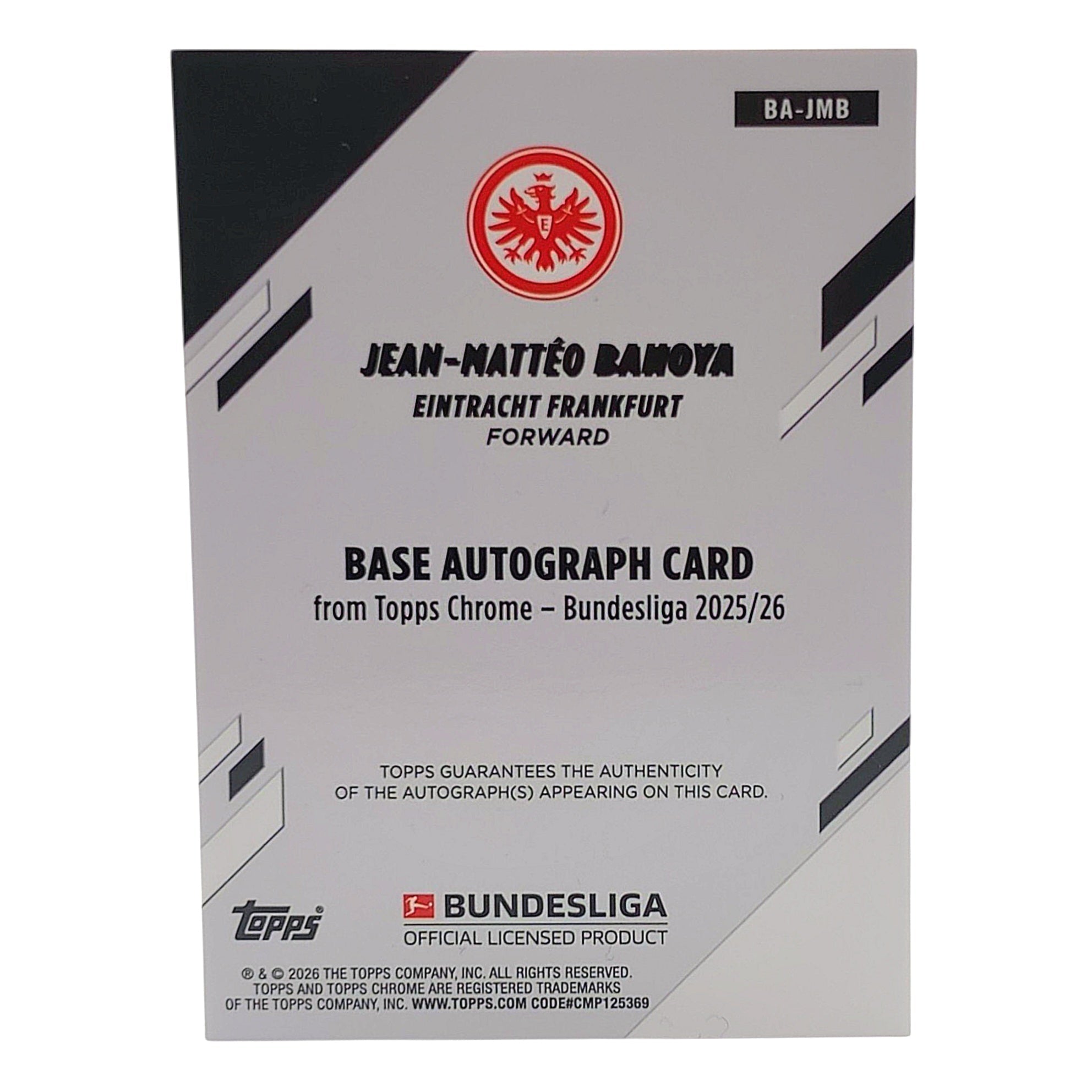 Jean-Mattéo Bahoya Autogrammkarte /10 Topps Chrome Bundesliga Rückseite