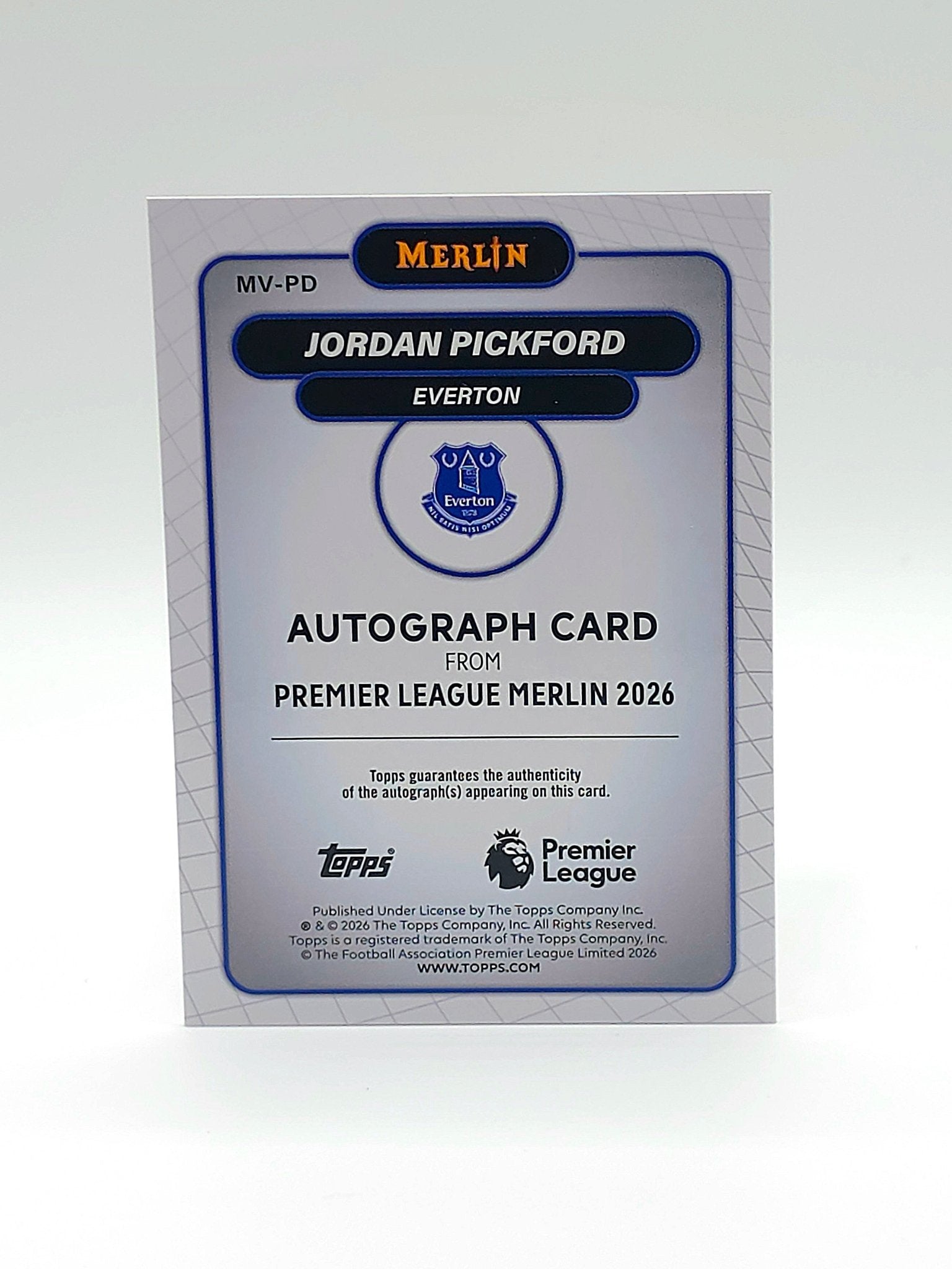 Jordan Pickford Certified Autograph Topps Merlin 2026 Rückseite
