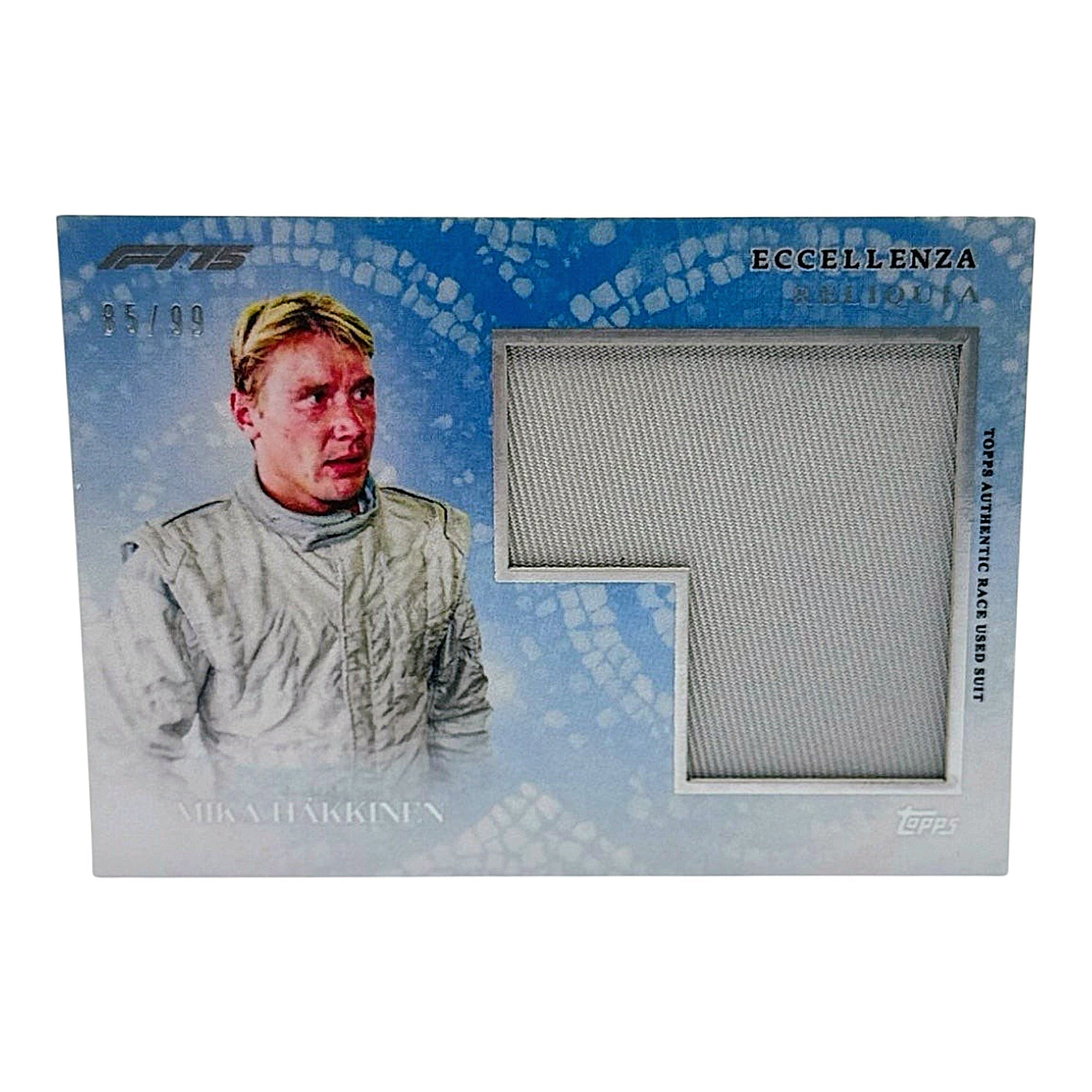 Mika Häkkinen Race Used Suit Relic /99 Topps F1 Eccellenza Vorderseite