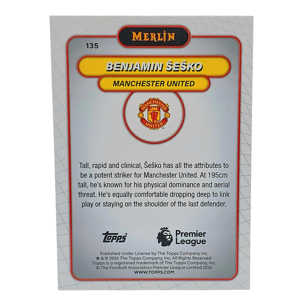 Benjamin Šeško 2026 Topps Merlin Premier League Aqua Refractor Parallel 153/199