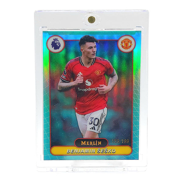 Benjamin Šeško 2026 Topps Merlin Premier League Aqua Refractor Parallel 153/199