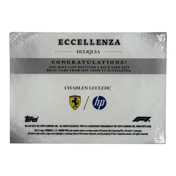 Charles Leclerc Race Used Patch Relic Ferrari F1 Eccellenza 2025 Rückseite