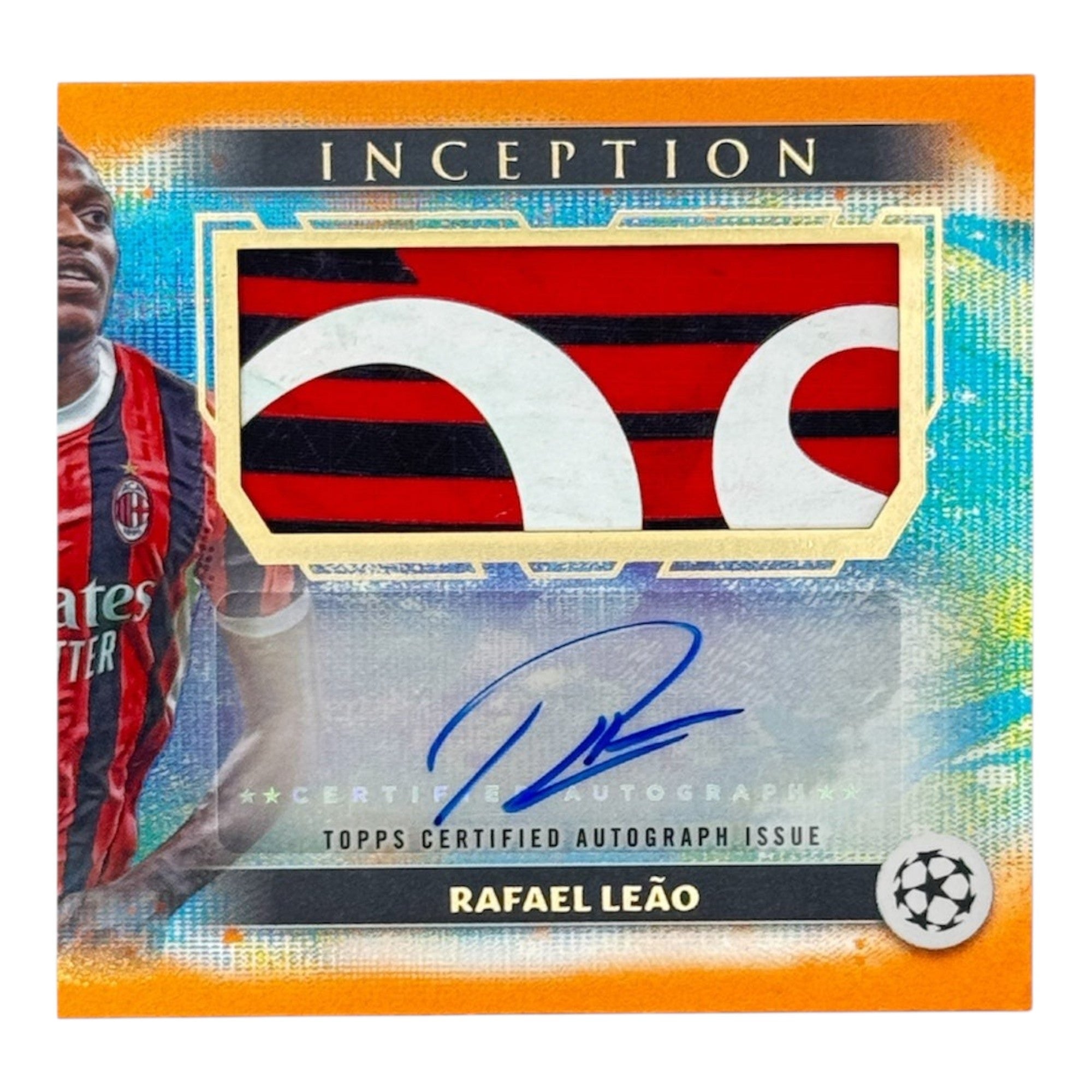 Detailansicht Match-Worn Trikot-Patch und Autogramm von Rafael Leao AC Milan