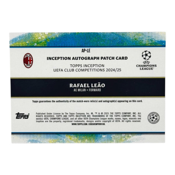Rückseite der Rafael Leao Patch Autogrammkarte /5 Topps Inception 2024/25