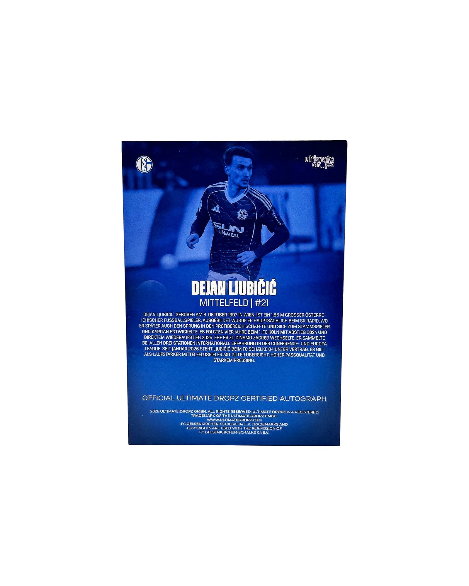 Dejan Ljubičić Ultimate Dropz Schalke 04 Autogrammkarte /70 Rückseite Zertifizierung