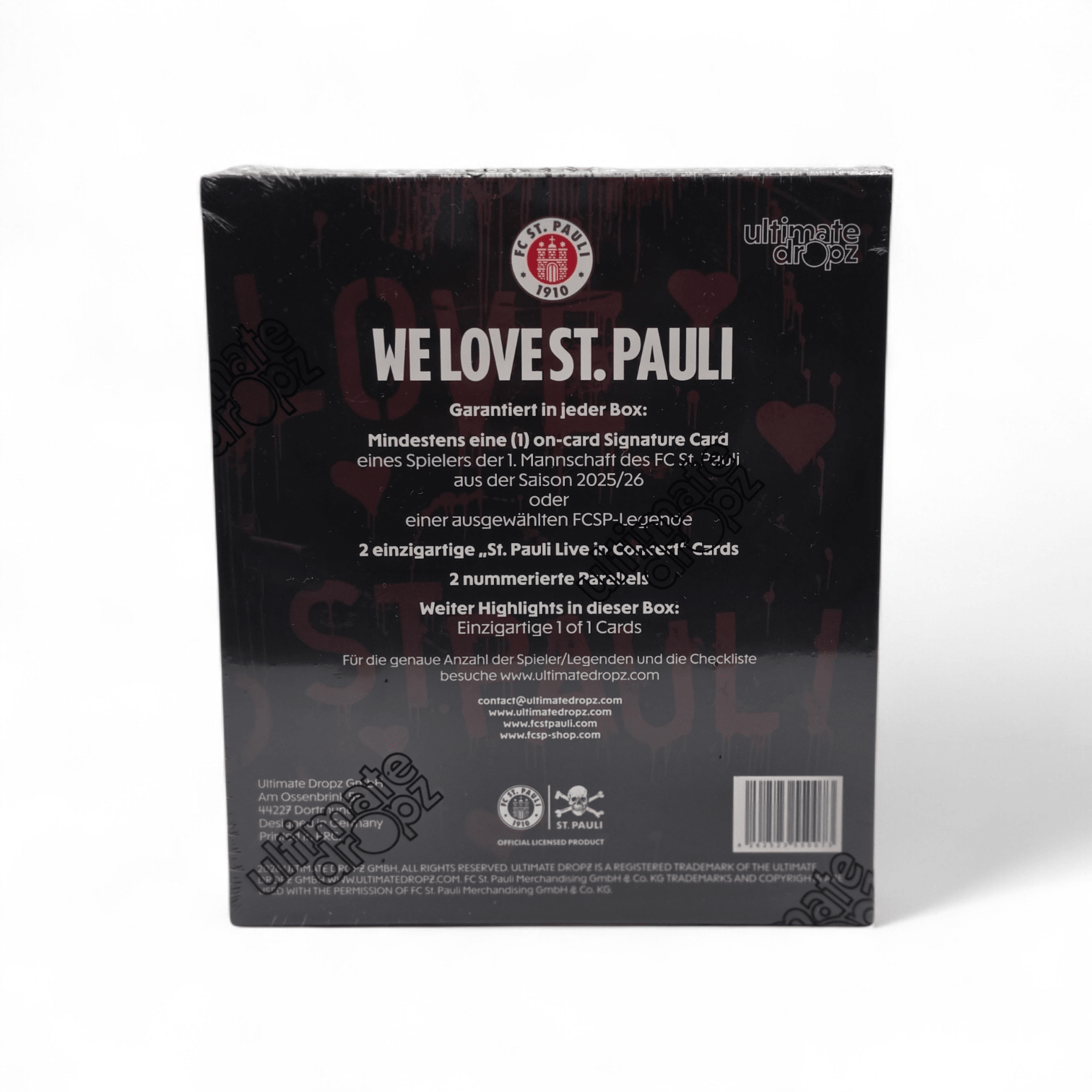Ultimate Dropz WE LOVE ST. PAULI Trading Card Box versiegelt Rückseite mit Produktinformationen